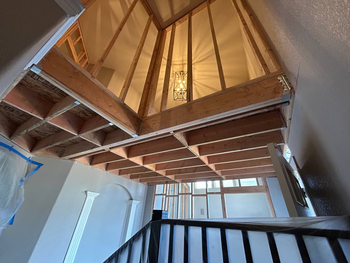 New framing for a loft opening and vaulted ceiling during a remodel